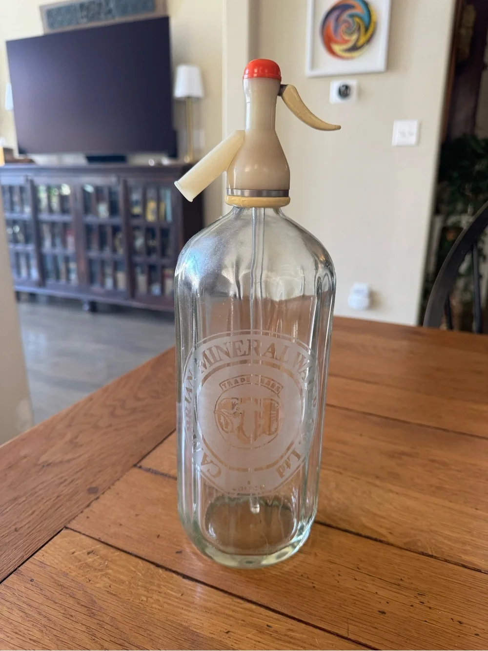 Vintage Cambrian Mineral Water Glass Seltzer Bottle from Bolton England